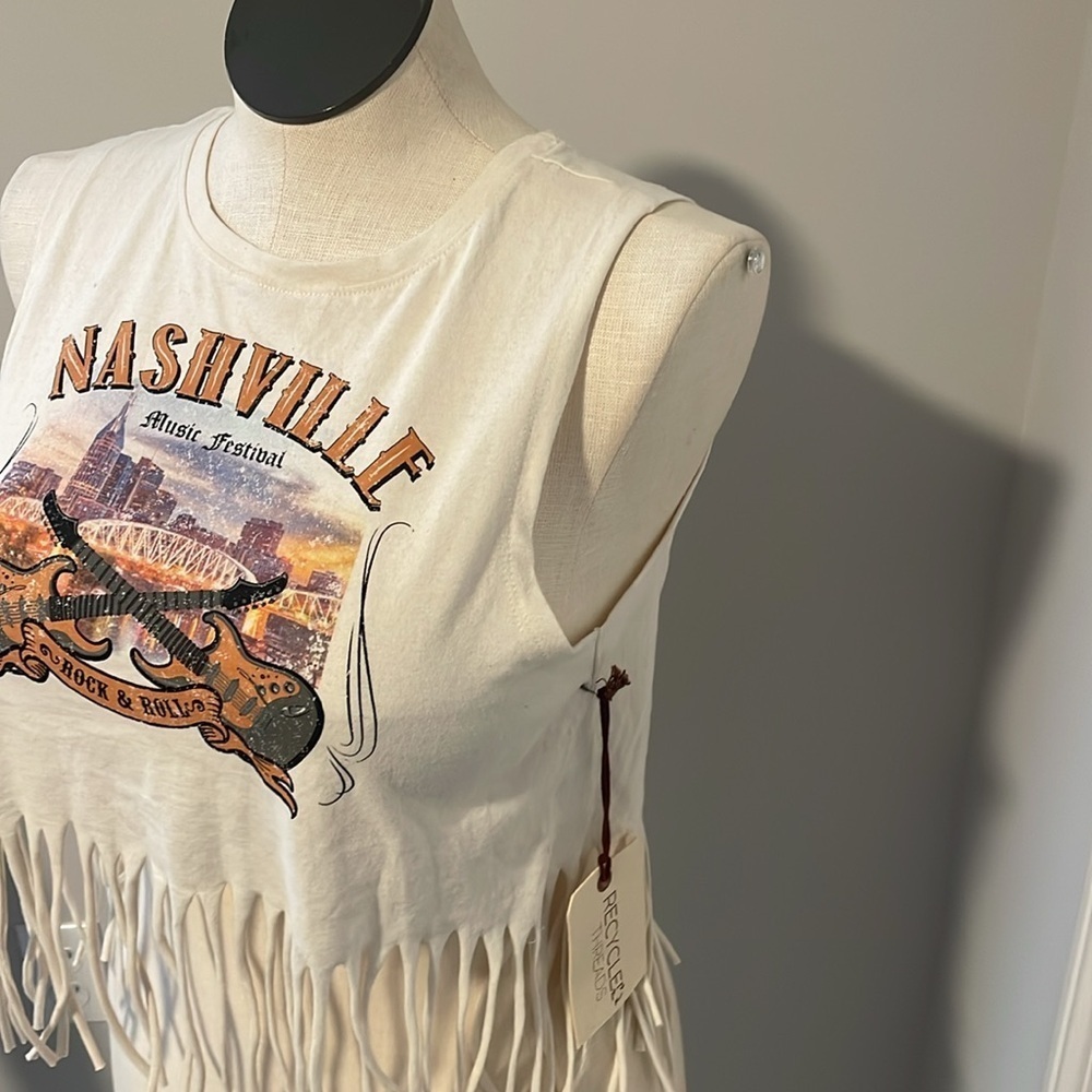 Recycled threads top Nashville music festival cream fringe crop top large new - Picture 8 of 10
